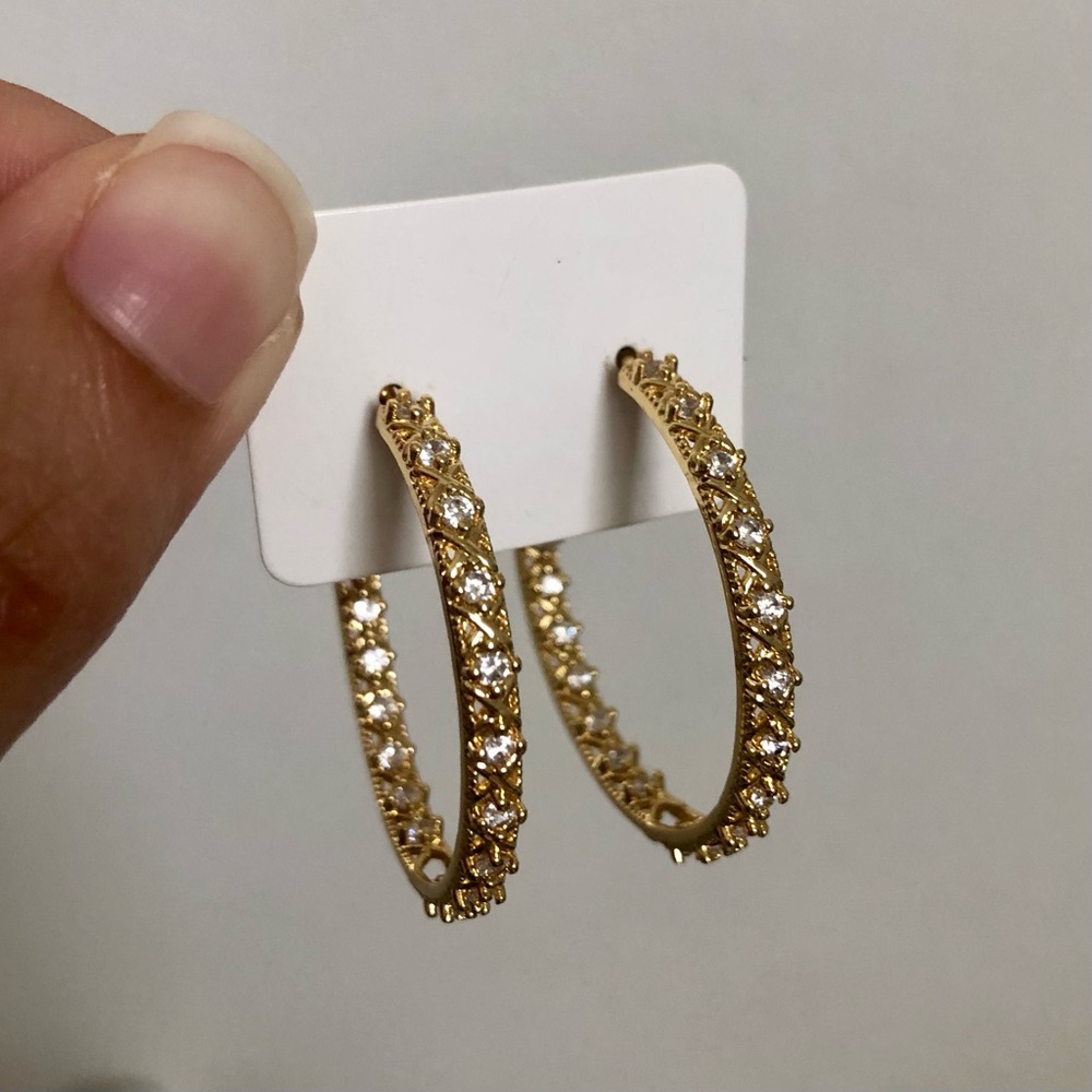 Faux Diamond Gold Hoop Earrings
